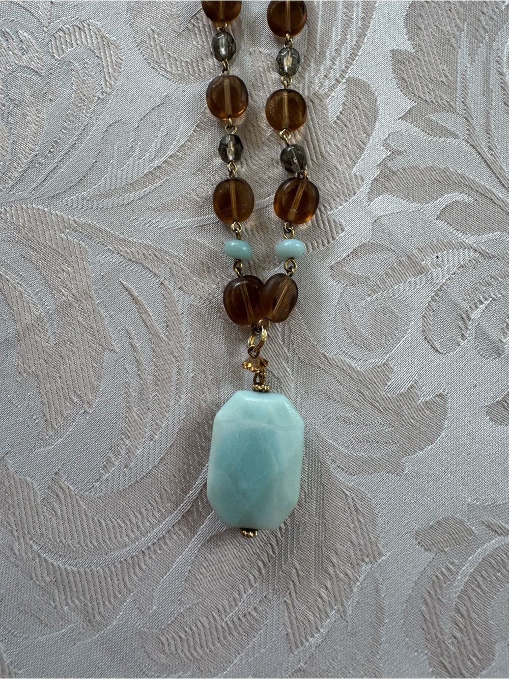 Lia Sophia Aqua Pendant Necklace with Brown Beads